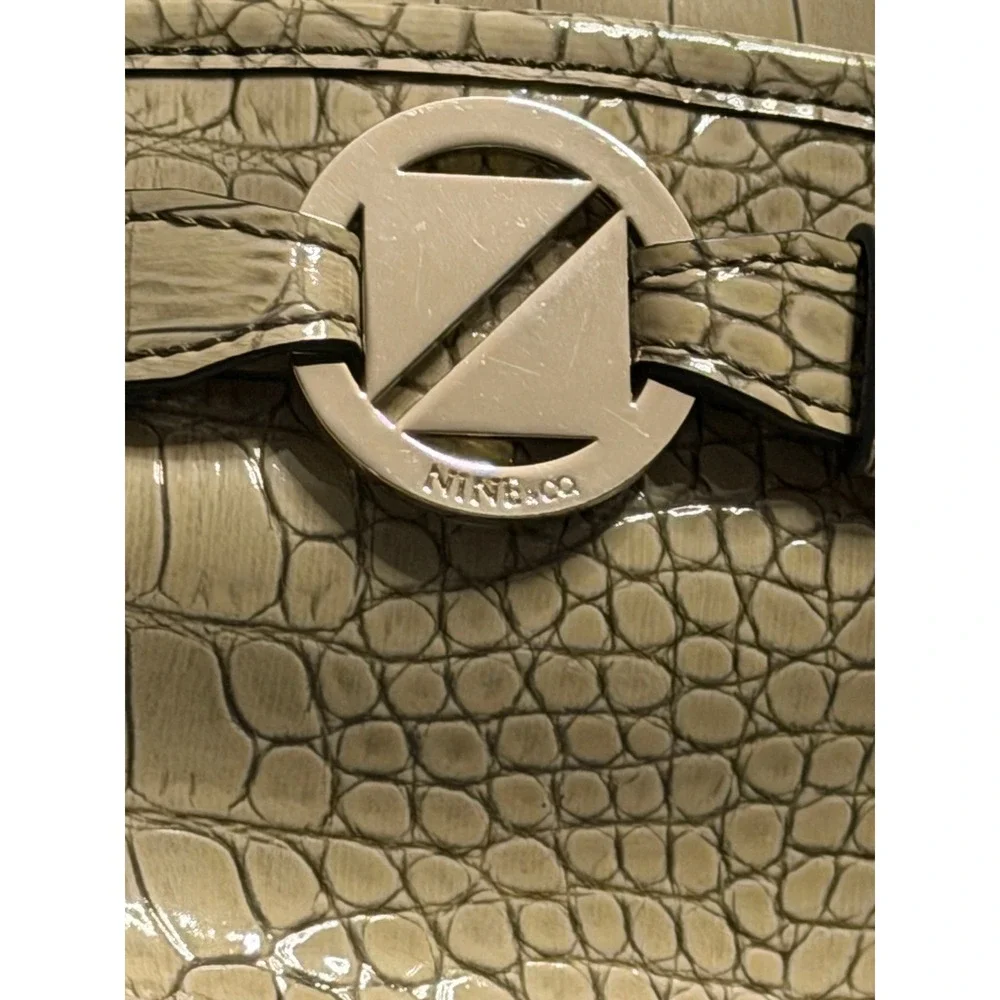 Nine & Co Sage Green Croc Embossed Faux Leather Triple‎ Compartment Satchel Bag